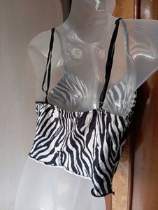 Zebra Print Lace Trim Cami Top