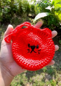 Red Crochet Bear Pouch