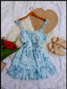 Blue Tie-Dye Ruffle Mini Dress