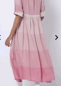 Ajio Fusion Pink Striped Anarkali Kurti