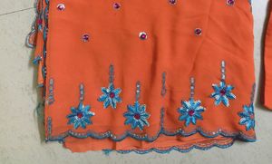 🧡💙Orange Blue &amp; 💕 Pink Tikka Work Saree 🧡💙