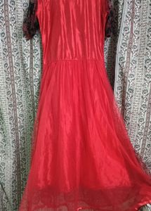 Red Gown With Black Bead Work L Size!!!Freebie Given 🎁❤️Grab Now🙏