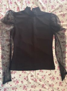 Black Top with Mesh Sleeves