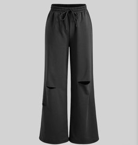 Grey Wide Leg Lounge Distressed Pants