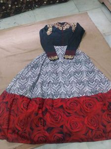 Floral Print Dress with Embellished Top&dupatta