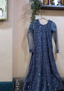 Elegant Sequined Grey Gown( Hand Made)