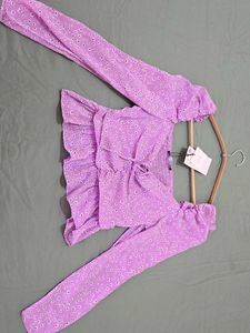 Zara Lilac Peplum Puff Sleeve Top