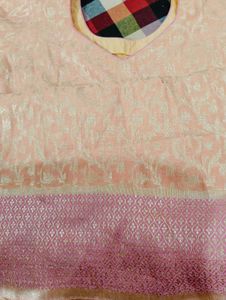 Elegant Peach Brocade Kurti With Pockets