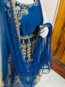 Blue &amp; Gold Embroidered Indian Dress