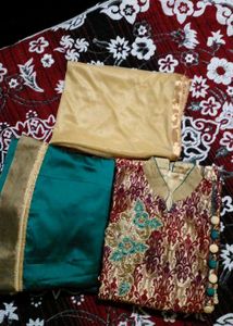 Elegant Teal &amp; Gold Salwar Kameez Suit