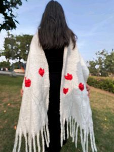 Cozy White Floral Scarf