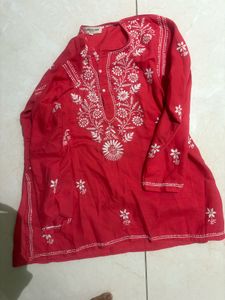 Red Embroidered Kurta