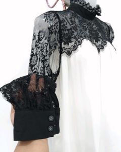 Lace Trim Mock Neck Blouse