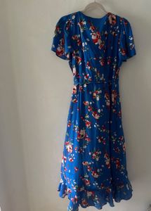 Floral V-Neck Ruffle Midi Wrap Dress