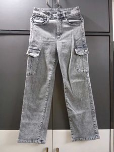 335.Gray Wash Cargo Jeans for women