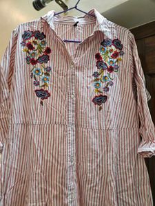 Striped Embroidered Shirt Dress