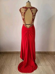 Red Embellished Evening Gown