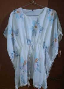 Floral Print Sheer Beach Cover-Up