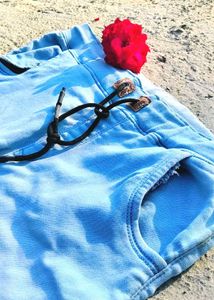 Blue Cotton Pants, With Aesthetic Styling