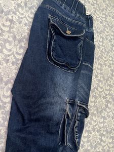 Dark Wash Denim Cargo Jeans