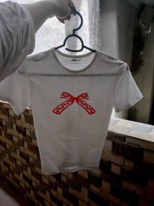 White Tee with Red Bow