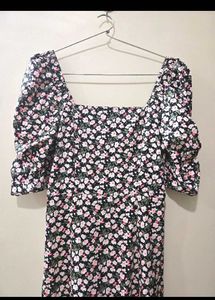 Black Floral A-line Dress
