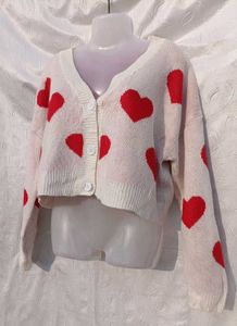 Shein Heart Print Button-Up Cardigan