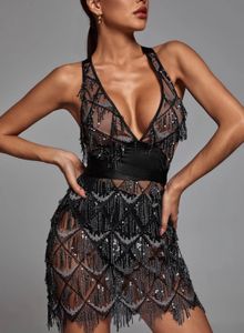 Sequin Fringe Mini Party Dress