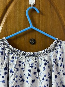 White Blue Printed Top