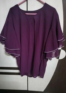Purple Ruffle Sleeve Blouse