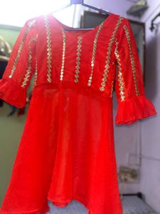 Red Embellished Dress With Dupatta