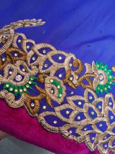 Blue With Golden Aamini Design Pink Velvet Border