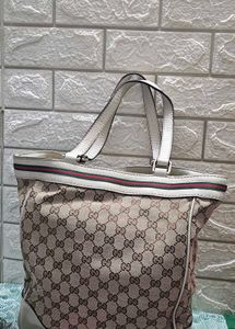 GUCCI Hand Bag Tote Purse Sherry Line Ribbon GG