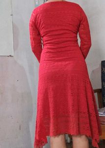 Red Lace Midi Dress