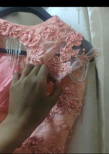 Peach Readymade Saree With Floral Blouse