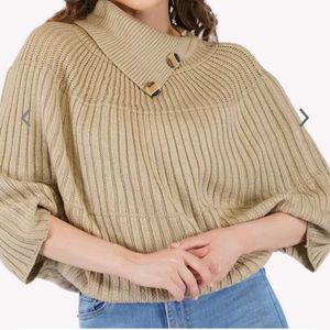 Beige Ribbed Poncho