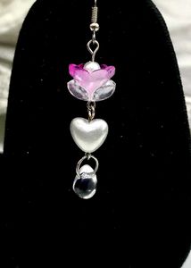 Handmade Flower Earrings with Heart and Drop