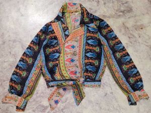 Boho Print Tie-Front Top