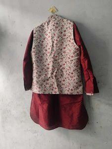 Maroon Kurta with Floral Vest