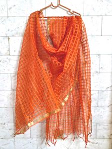 Orange Tissue Checkered Dupatta