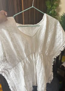 White Lace Fringe Top
