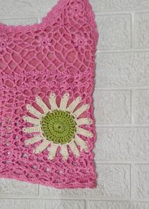 A Beautiful Crochet Top Having Beautifu Flower.🌸.