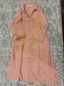 Biba Womens A-line Peach Kurta With Slits