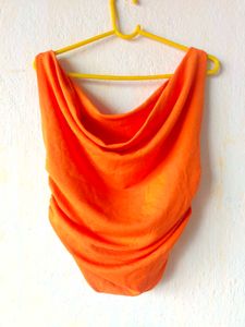Chic Orange cowl neck Sleeveless fitted Top