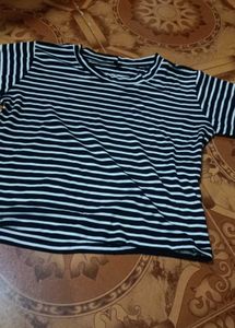 Striped Cropped Tee And Dungree Frock
