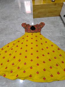 Embroidered Yellow Long Frock