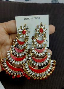 Red Stone And Kundan Earrings