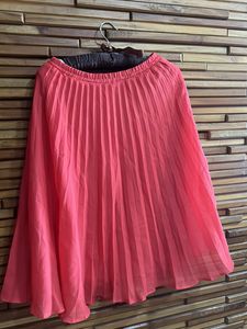 Imported Coral Pleated Midi Skirt