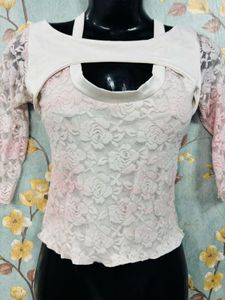 Y2k Pink Lace Top with Cutout Detail