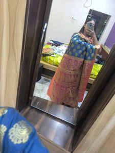 Elegant Blue &amp; Pink Saree